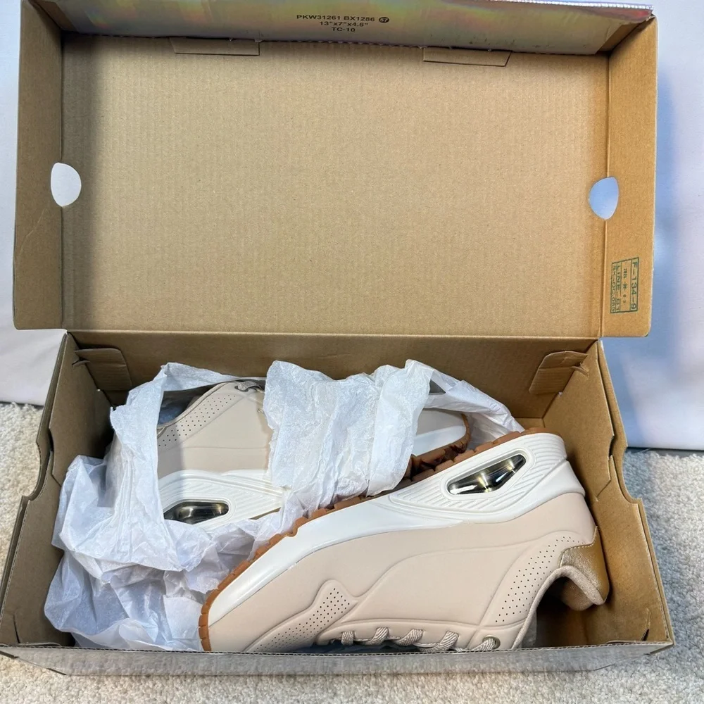 Skechers LA UNO Shimmer Away Womens‎ Trendy NUDE Sneakers sz 5.5 NEW Casual